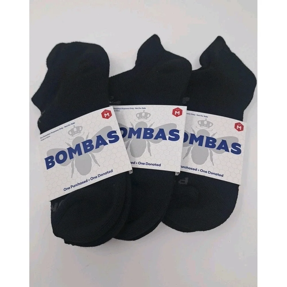 Bombas 3-pack Black Ankle Socks‎ Size Medium New In Package